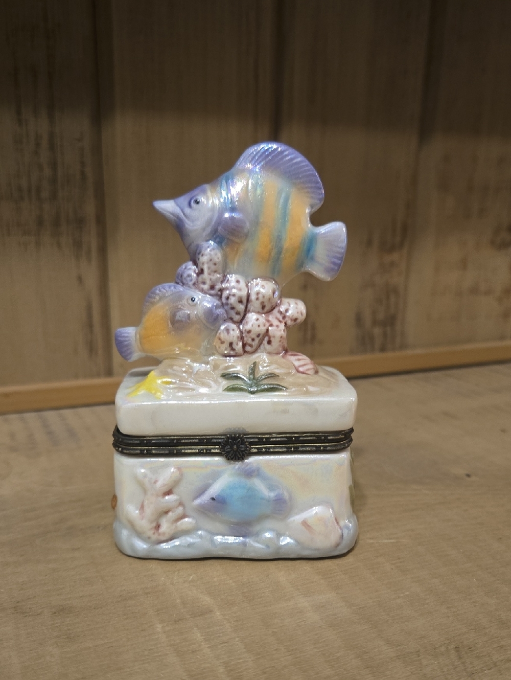 Fish Ocean Hinged Trinket Box Iridescent Finish